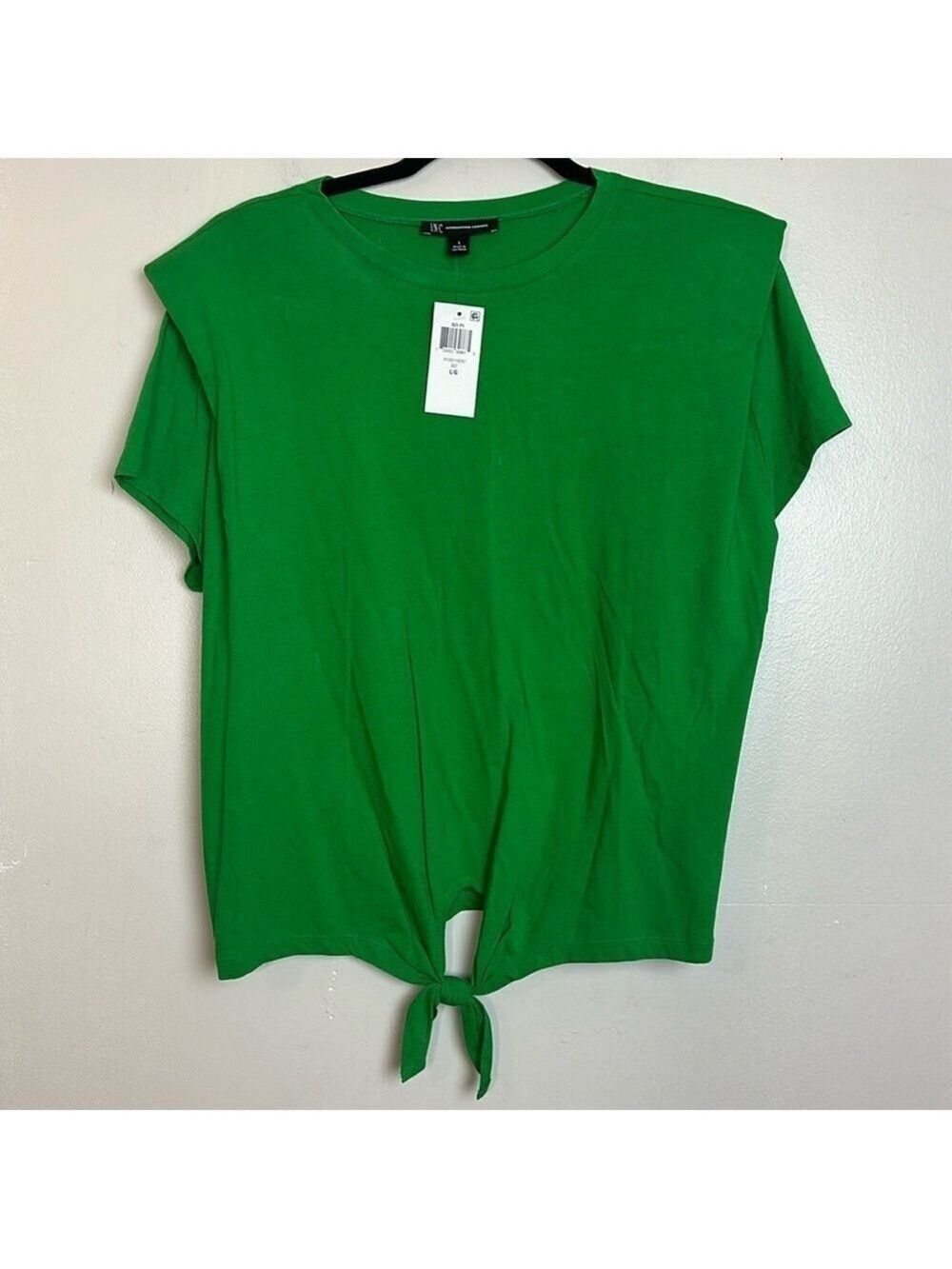 INC Shoulder Pad Tie Front Oversized Relaxed Fit Tie Front Kelly Green T-Shirt